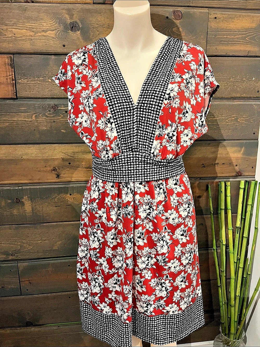 Floral Midi Dress in Red & Black Like New